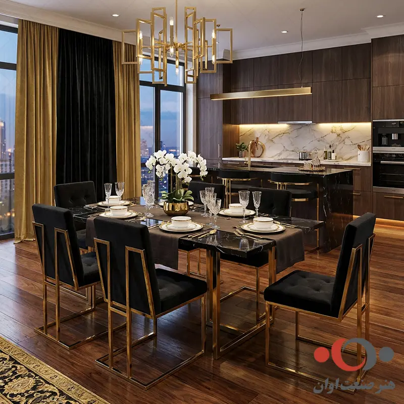 صندلی ناهارخوری ملینا پایه طلائی